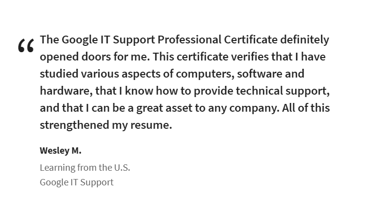 Google IT Support Review By Course Graduate