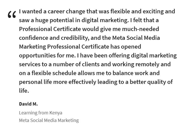 Review by Meta Social Media Marketing Course Graduate