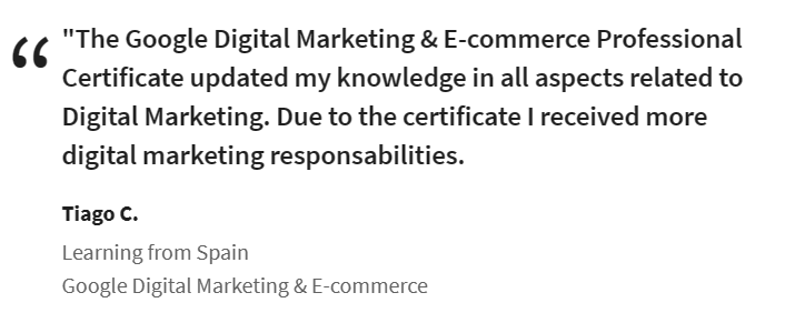 Review # 2 by Google Digital Marketing and E-commerce Course Graduate